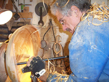 Ted Crosfield working at the lathe